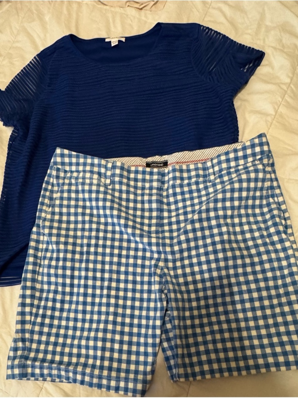 BUNDLED OUTFIT: Calvin Klein blue top and Land’s End blue and white shorts